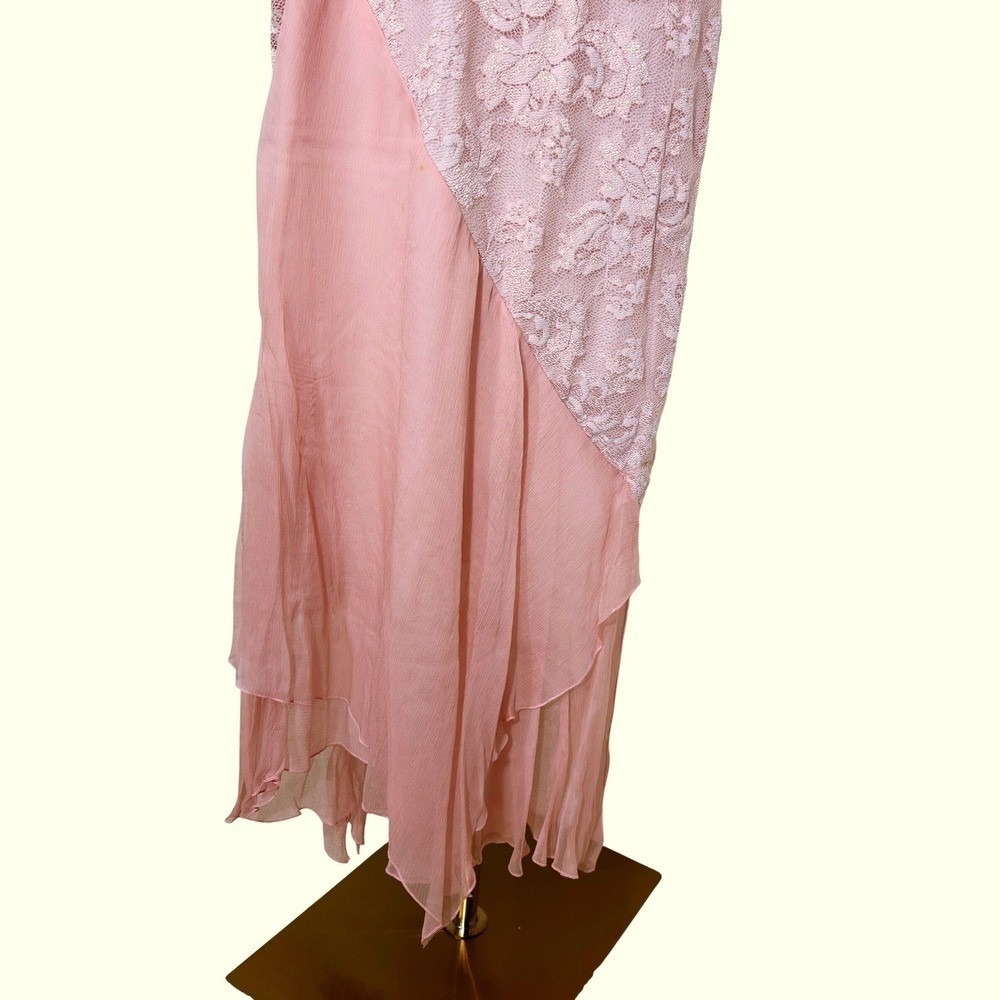 Casadei Blush Pink Lace & Chiffon 2-Piece asymemtrical hem Dress Set Large - Picture 10 of 13